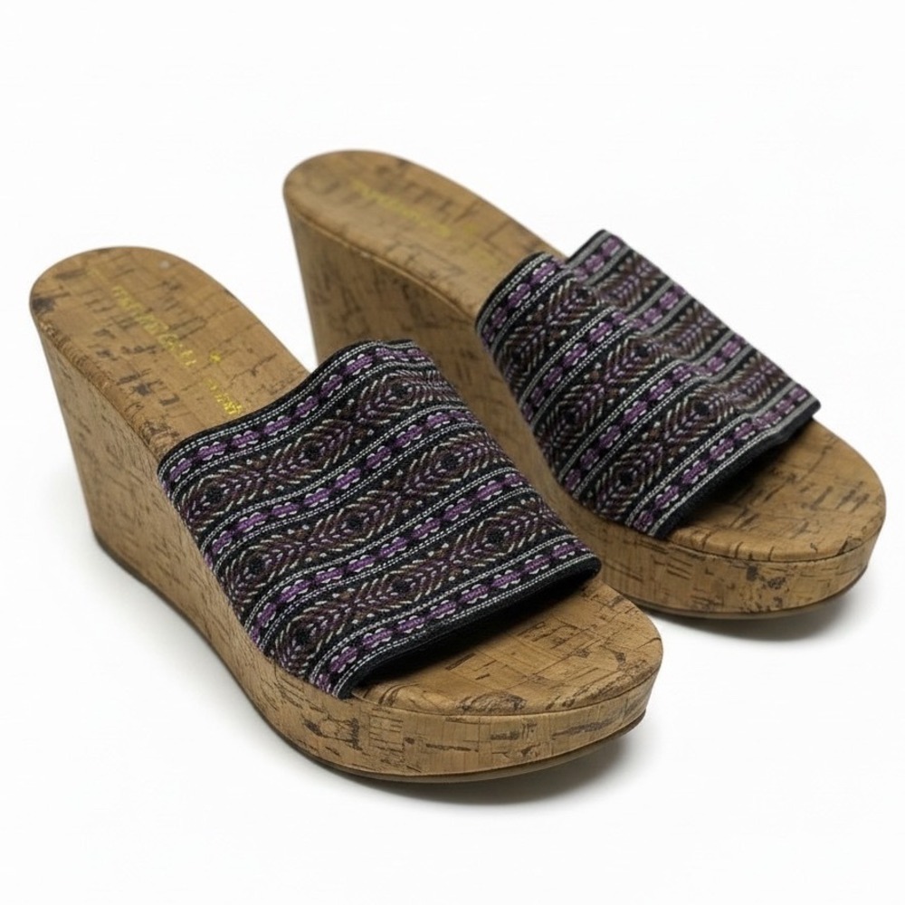 Montego Bay Club‎ Wedge Sandals Woven Tribal Cork Platform Slides Womens SZ 8.5